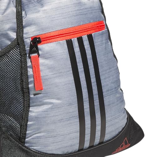 Image of adidas Alliance Sackpack DISCONTINUED, Two Tone Grey Two /Black /Bright Red, One Size, Alliance Sackpack (12l) Lightweight Athletic Small Drawstring Team Sports Workout Bag Discontinued