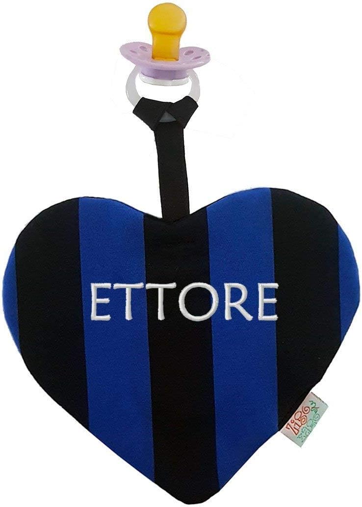 Zigozago - Heart shape doudou comforter in cotton with blue and black stripes. It could be personalised with name
