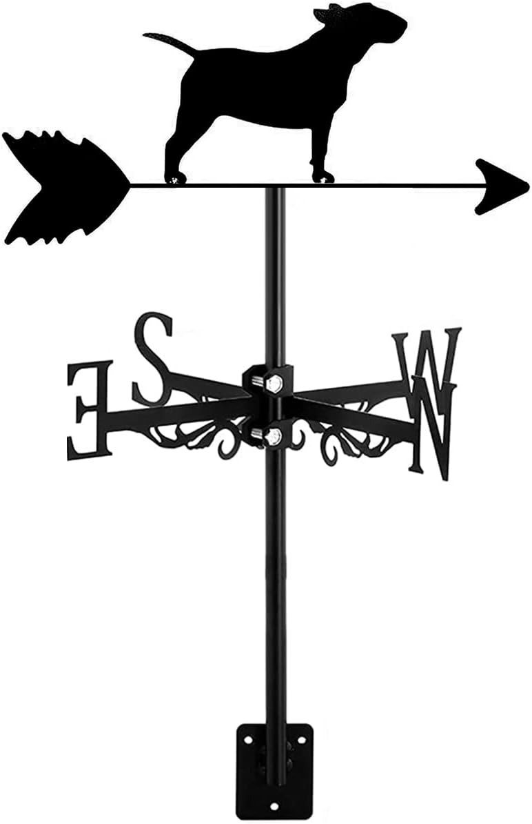 Exquisite Dogs Animals Metal Weathervane Outdoor Roof Mount Yard Black Decoration, Wind Direction Indicator Measuring Tool for Farmhouse Garden Courtyard,Pit Bull Terrier