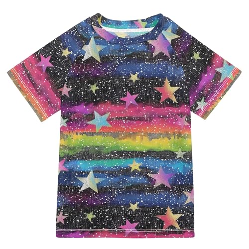 Wudan Glitter Gothic Stars on Rainbow Bathing Suit Kids UV Protection Kids Rash Guard Swimwears Summer Clothes for Big Boy 11-12Y