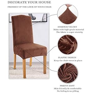 TIANSHU Velvet Chair Covers for Dining Room Set of 6, Soft Plush Dining Chair Slipcover, Stylish Removable Dining Room Chair Cover, Non-Slip Kitchen Chair Covers (6 Pack, Coffee) TIANSHU Velvet Chair Covers for Dining Room Set of 6 Soft Plush Dining Chair Slipcover Stylish Removable Dining Room Chair Cover Non Slip Kitchen Chair Covers 6 Pack Coffee