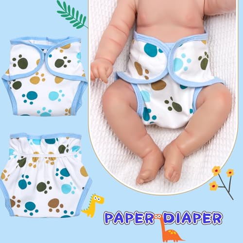 Reborn Baby Doll Clothes Set - 9 Pcs Blue Dinosaur Outfit for 17-22 Inch Newborn Boy with Backpack and Diaper