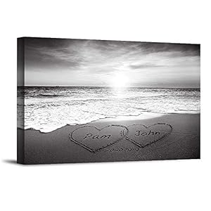 Heart and Heart at Beautiful Sunrise Black and White Unique Personalized Photo or Canvas Prints with Couple’s Names and…