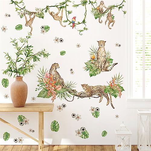 Safari Animals Wall Stickers Nursery Wall Decals Jungle Animals Wall Stickers Baby Boys Girls Room Decals Wall Decor Removeable Tiger Monkey Wall Art Decals for Kids Bedroom Living Room Playroom Decor - Image 2