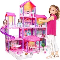 beefunni Doll House, Dream Dollhouse for Girls,Doll Houses 4-5 7-8 Year Old with 4 Stories -11 Rooms, 2 Dolls and Furniture, Princess Dollhouse 2025 Christmas Toy Gifts for 3 4 5 6 7 8+ Year Old Girls
