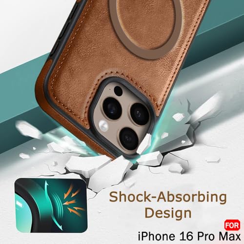 Image of TheGiftKart Genuine Leather Finish Back Cover Case for iPhone 16 Pro Max | ShockProof Design | Raised Edges for Camera & Screen Protection | Stunning Minimalist Design Case (MagSafe Compatible, Brown)