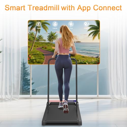 Image of HOELLL Treadmills for Home Small with 0%-8% Incline and APP Sync, Compact Under Desk Walking Treadmill Pad with Handle Bar Removable, Remote Control and LED Display, 2.5HP