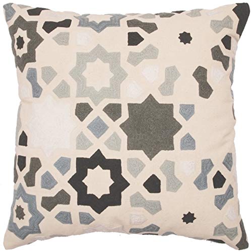 Ardenmead 100% Cotton Chain Stiched Embroidered with Morocon Tile Pattern Zippered Cushion Cover (Grey Texture | 16x16 Inches | Set of 2)