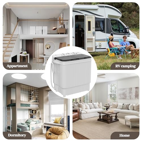 Image of Elevon Portable Washing Machine Twin Tub 17.6 Lbs Capacity, (11 Lbs) and Spinner(6.6 Lbs) Combo Mini Compact Laundry Washer for Home, Apartment, Camping, RVs and Dorms, Black /White
