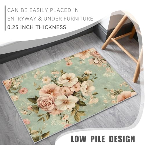 Tapete Floral Blanco y Rosa 6x8 pies Antideslizante Lavable miniatura 5