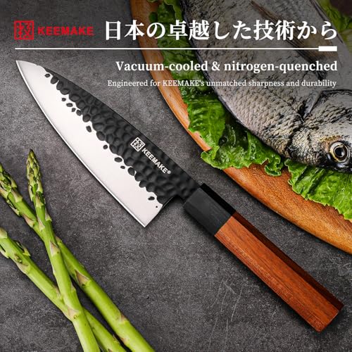 Image of KEEMAKE Deba Knife 6 inch, Double Bevel Japanese 440C Stainless Steel Fish /Fillet Knife with G10 Bolster Octagonal Wood Handle