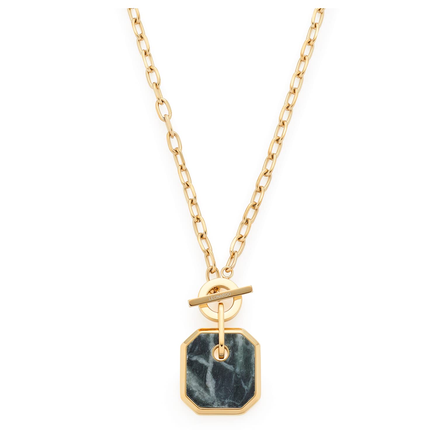 JEWELS BY LEONARDO 022172 - Collar de acero inoxidable con cierre de mordaza y colgante de mármol antracita, 1 pieza, color dorado, 60 cm, Acero inoxidable, No es una piedra preciosa