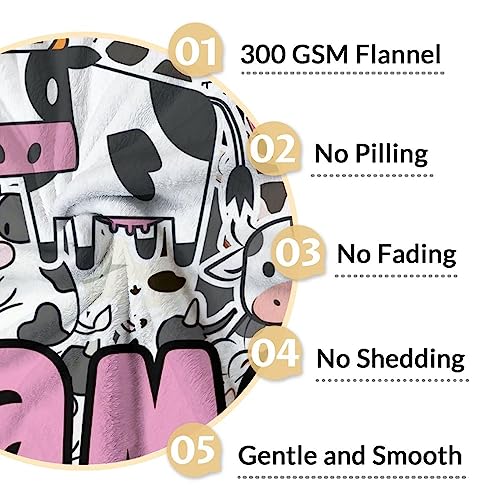 Mercuryelf Custom Cow Throw Blanket - Soft, Fuzzy & Warm - 50x60 Inches Flannel Blankets for Living Room, Sofa - Cute Throws Gift for Teens