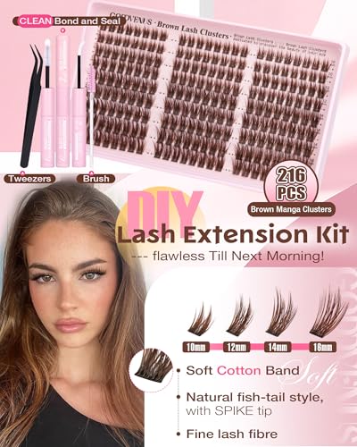 Image of Brown Wispy Lash Clusters Kit Manga Eyelashes Clusters Natural Cluster Eyelash Extensions Kit Fairy DIY Lash Extension Anime C Curl Waterproof Individual Eye Lashes