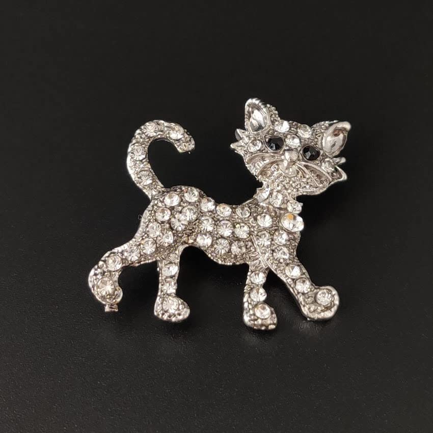 Image of Lovely Crystal Cat Brooch Pin - Sparkling Rhinestone Kitty Brooch Pin for Pet Lovers - Pet Memorial Jewelry