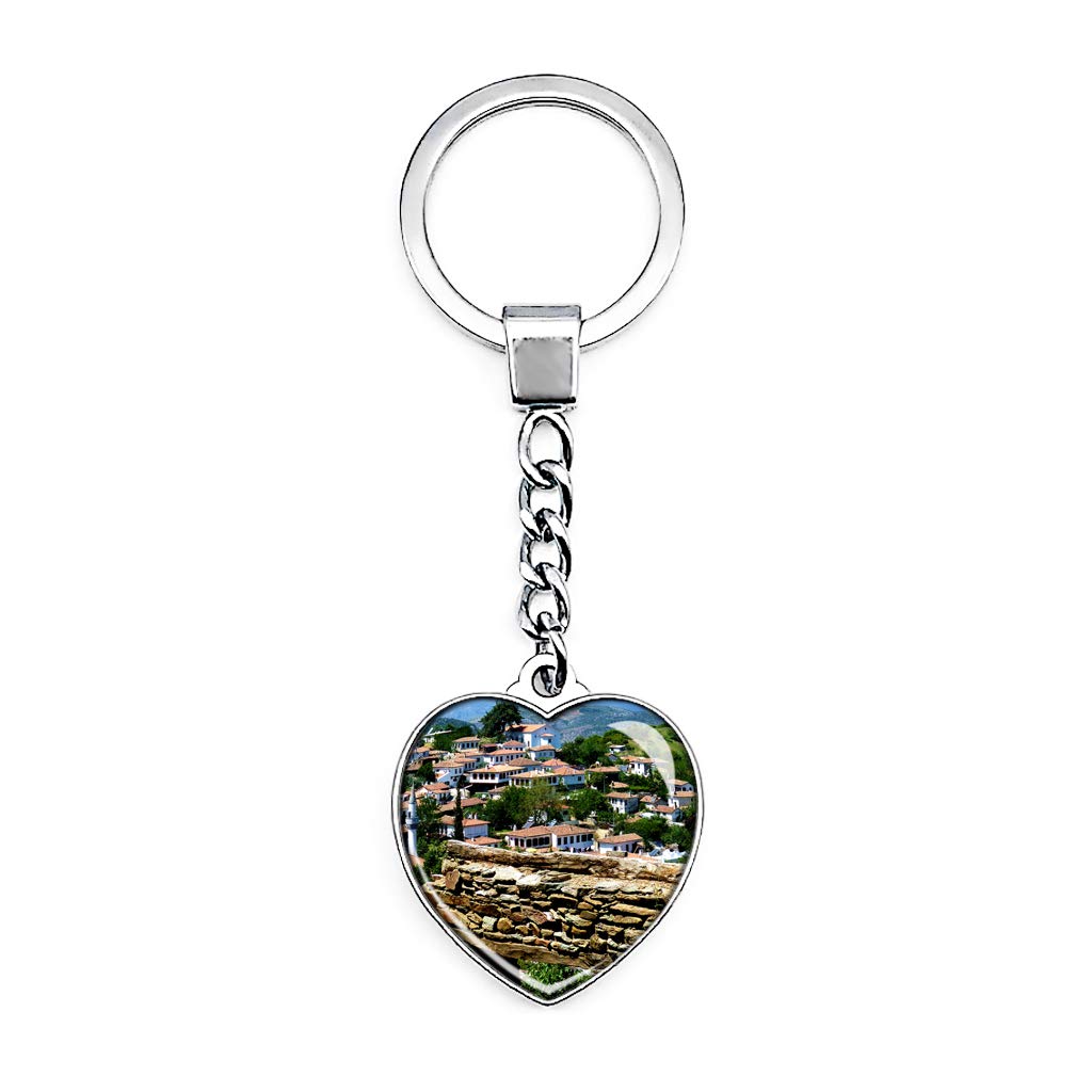 Hqiyaols Keychain Turkey Sirince Keychain Creative Double Sided Heart-shaped Crystal Key Chain Travel Souvenir Metal