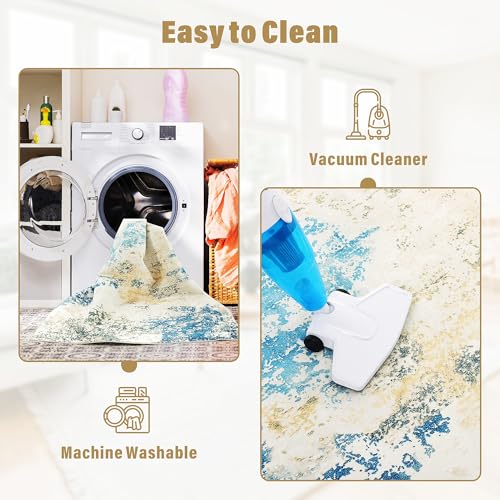 Carvapet 10x13 Area Rugs for Living Room, Blue Modern Abstract 10 x 13 Large Carpet, Low Pile, Foldable, Non Slip, Machine Washable, Rubber Backing Soft Area Rug for Bedroom, Dining Room, Home Office