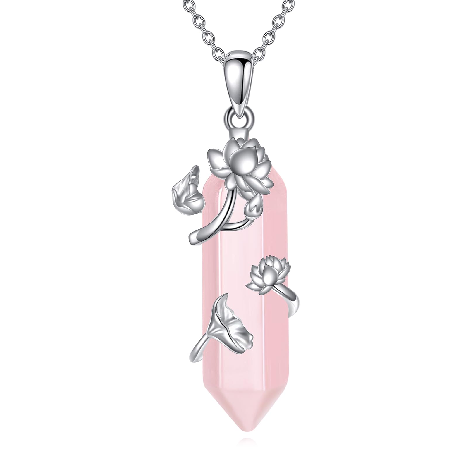 Lotus Blume Halskette 925 Sterling Silber Rosenquarz Anhänger Natürliche Reiki Energie Heilung Schmuck Geschenk Für Frauen Mutter Freund