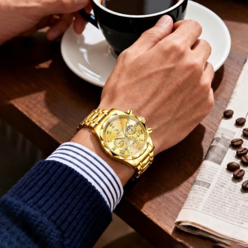 Image of OLEVS Watches for Men Luxury Diamond Casual Large Dial Watches Stainless Steel Waterproof Business Dress Analog Luminous Date Mens Watches