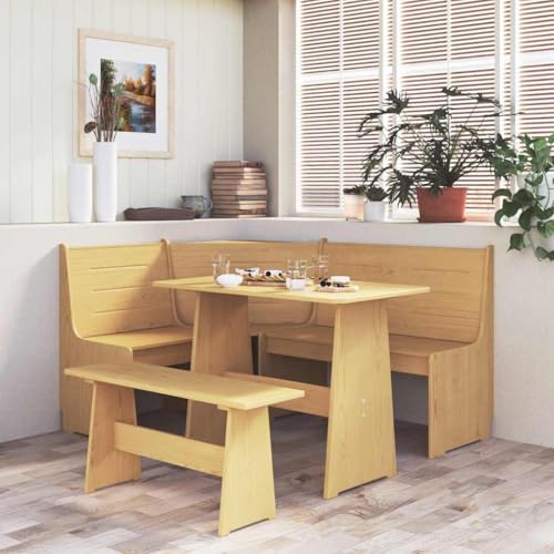 sephironlbb Banco esquinero puro de 151 cm, color marrón miel, madera maciza de pino con respaldo, montaje a izquierda y derecha, banco para comedor, salón, cocina, ahorra espacio, resistente y