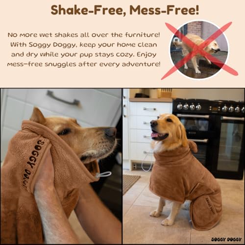 SOGGYDOGGY® UK: Luxuriöser Hunde-Trocknungsmantel, super saugfähiger Mikrofaser-Hunde-Bademantel mit Kapuze, schnell trocknend in Minuten, dicker & weicher Bademantel - Bad, Pflege & Reise, bedeckt