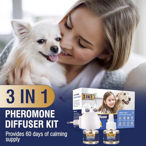 Pheromone Hund 3 In 1 Kit Dog Diffuser Calming Beruhigender (1 Beruhigung Steckdose +2 Nachfüllflakon) Beruhigungsmittel Zur Reduktion Von äNgstlichem Verhalten Gewitter Feuerwerk Kräutergeschmack
