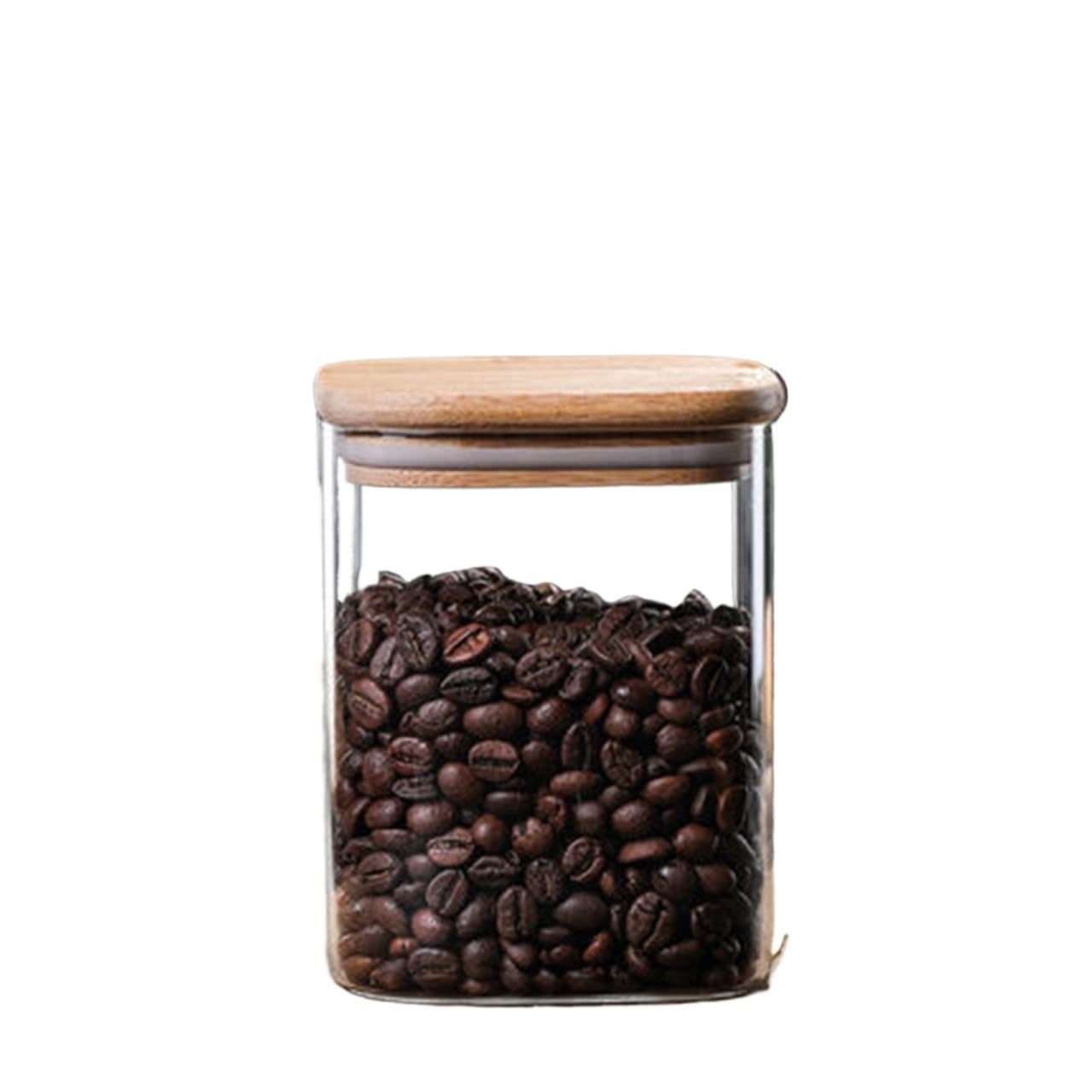 ZNJAMN Glass Square Storage Jar with Lid Spoon Coffee Canister Food Container for Beans Pasta Candy Spice Rice Loose Tea for Pickling(800ml)