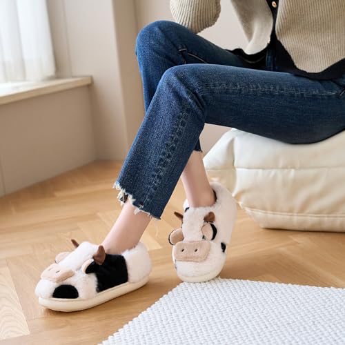 Image of Jerzmy Cute Animal Cow Pig Men Women House Slippers, Comfy Memory Foam Cloudy Soft Slippers Plush Home Shoes for Bedroom Living Room Indoor
