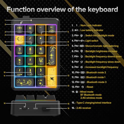 Image of Wireless Number Pad Keyboard Mechanical Numpad Numeric Keypad for Laptop | Bluetooth Creamy 10 Key RGB Portable Cute Financial Accounting Rechargeable for Windows, PC, BT5.0 /2.4G, Black S21