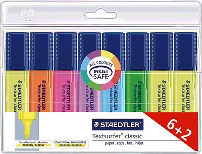 Staedtler Textsurfer Classic Highlighters 6 + 2 Free, Pack of 8 Pens