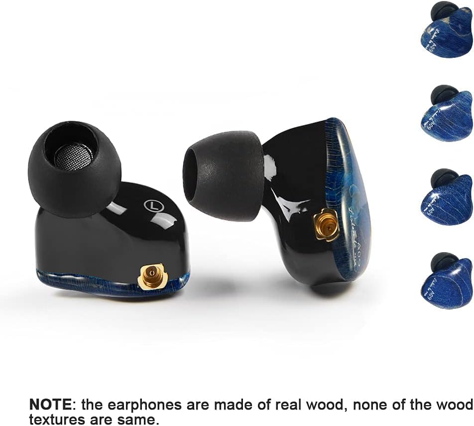 Image of DEMAKE in Ear Monitor with Detachable 3.5mm Cable, with Mic | HiFi IEM, Dual Dynamic Driver Wired Earbuds, Noise Canceling In Ear Headphones for Singers & Audiophiles (Blue Wood Grain)