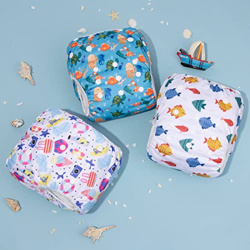 Image of ALVABABY Large Cloth Swim Diaper 3pcs Baby /Toddler /Infant Snap Reusable Adjustable Swimming Diaper Baby Boy and Girl 3ZSWY29