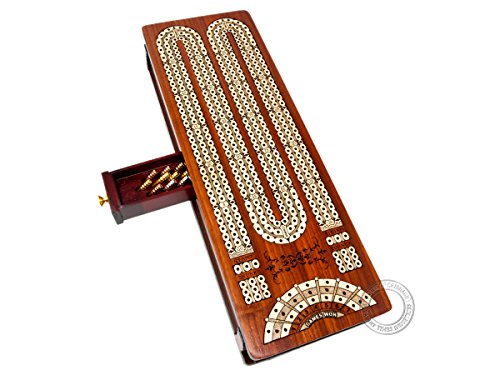House Of Cribbage - Continuous Cribbage Board / Box Inlaid In Bloodwood / Maple - 3 Track - Sliding Lids With Score Marking Fields For Skunks, Corners And Won Games #TOP10