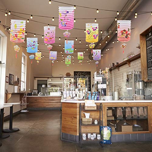 BUZIFU 12 Pcs Chinese Paper Lanterns Lamp Colorful Hanging Paper Lantern Shades Chinese New Year Papers Lanterns Japanese Papers Lantern Ceiling Hanging Decoration for Birthday Wedding Party