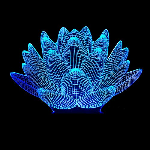 Preisvergleich Produktbild KangYD 3D Vision Illusion Nachtlicht-Lotus Light Tischlampe Beleuchtung Nachttischlampe Dekoratives Licht Geschenk Valentinstag Geburtstagsgeschenk Remote 7 color black bottom