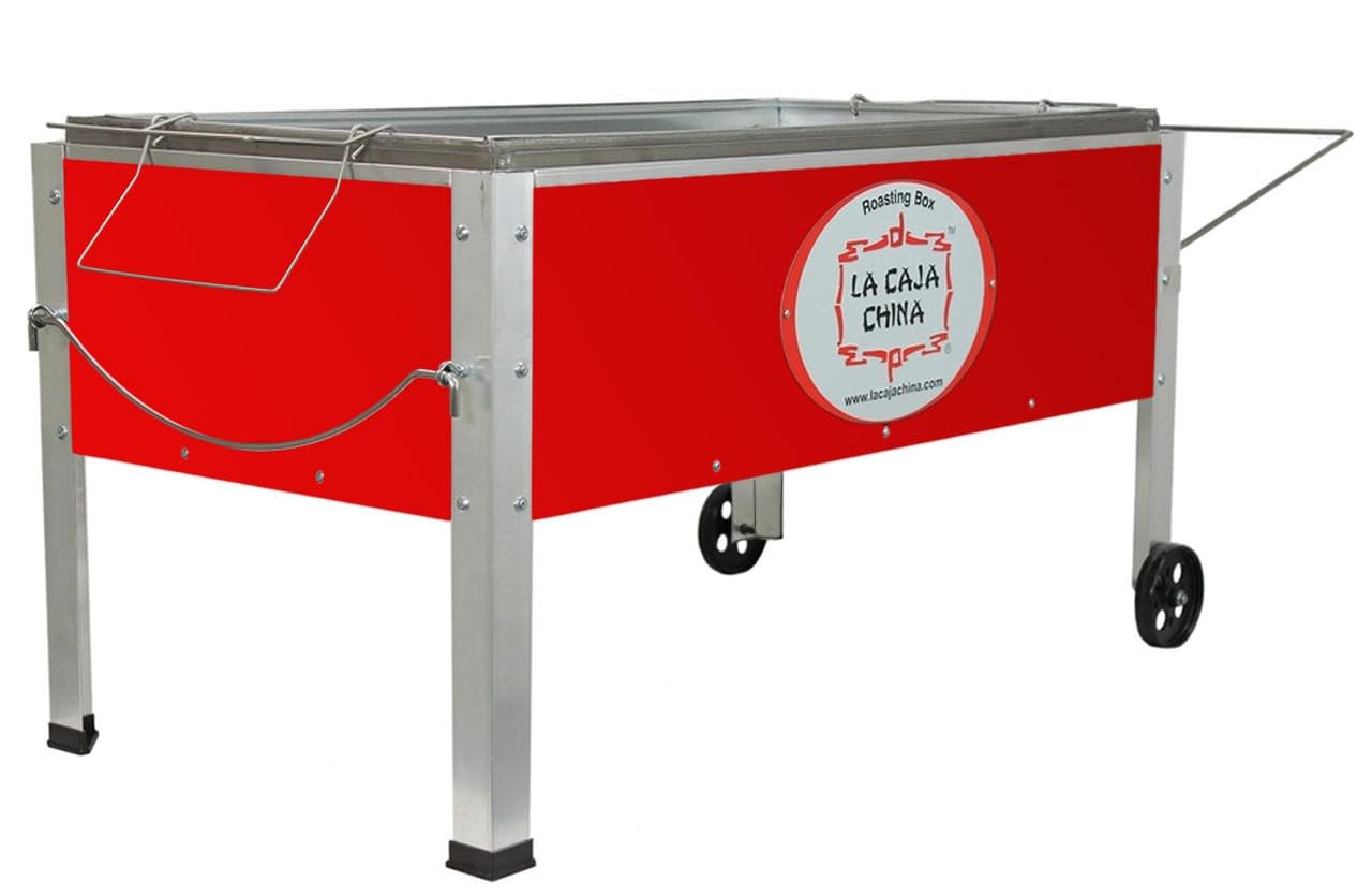 La Caja China Model #1-70 LB Pig Roaster, Outdoor Barbecue & Rotisserie Grill, Metal Jacket Red