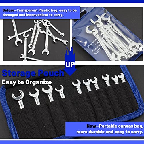 SPEEDWOX Mini Double Open End Wrench Set Metric 4mm-11mm 10pcs Super-Thin Angle Head Spanner with Storage Pouch for Assembling Furniture Small Equipment Silver (GDOMW10-1394) - Image 3