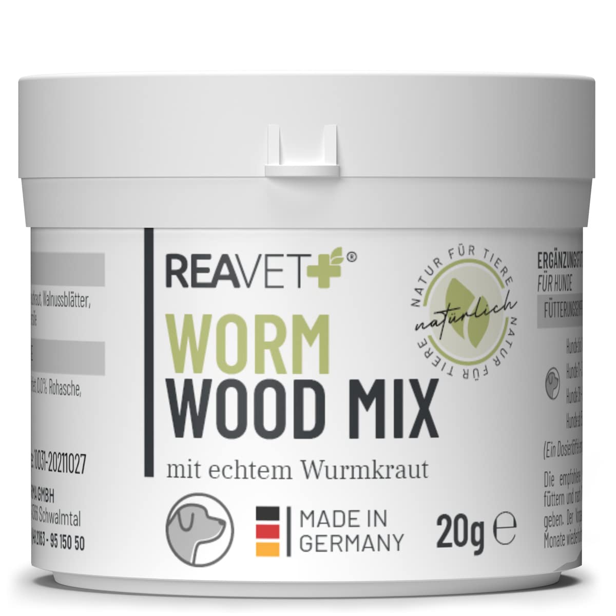 ReaVET Wormwood Mix Powder 20g Pendant & après Vermifuge Chien 1-50 kg, Alternative à Base de Plantes aux vermifuges pour Tous Les vers, vermifuges Chiens