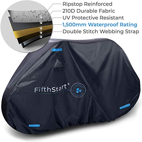 Fifthstart Waterproof Bike Cover. Ripstop Fabric & Uv Resistant. Double Stitched & Heat Sealed Bike Covers Outdoor Storage Waterproof With Unique Breathe Valves. Ideal Bicycle Cover (1,500Mm Black & Blue) #TOP1