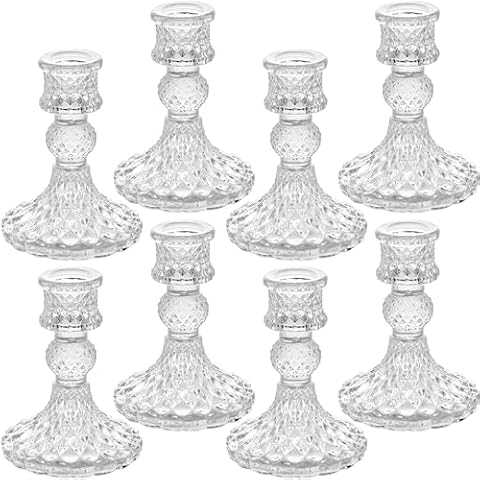 Clear Glass Diamond Taper Candle Holders Set Cover