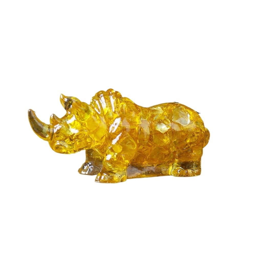HUFFA Natural Crystal Rhinoceros Figurine - Resin-Filled Wealth Attractor for Home Decor(Citrine)