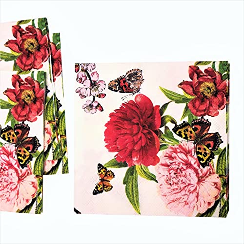 Serviettes en papier à 3 plis épaisses et douces motif pivoine pour découpage d'art