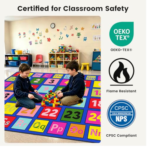 ABCarpet Number Classroom Rug for Kids, 7'6''x13'1'' Durable Nylon Classroom Seating Rug with Non-Slip Backing, School Carpet for Circle Time, Preschool, Daycare, Playroom, Learning & Reading Area - image 3