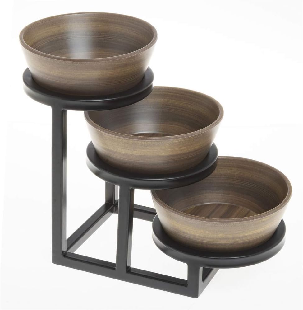HUBERT 3-Tier Small Round Bowl Holder Black - 6" L x 14 7/10" W x 8 2/5" H
