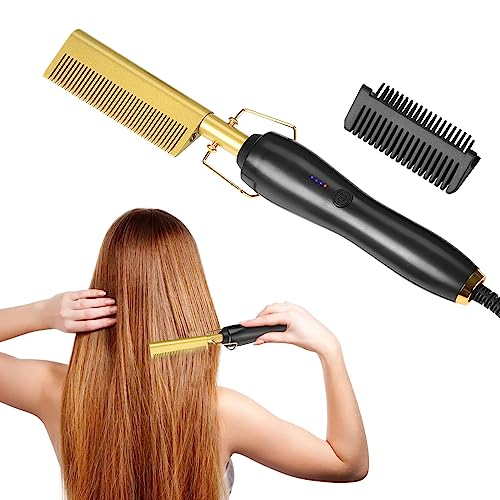 Electric Hot Comb Hair Straightener Straightening Hot Comb for Wigs Afro Hair Beard Portable Ceramic Beard Straightener Brush Anti-Scald Pressing Combs