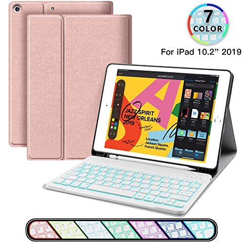 iPad Backlit-Keyboard Case for iPad 10.2 2019 - JUQITECH Smart Case with Keyboard
