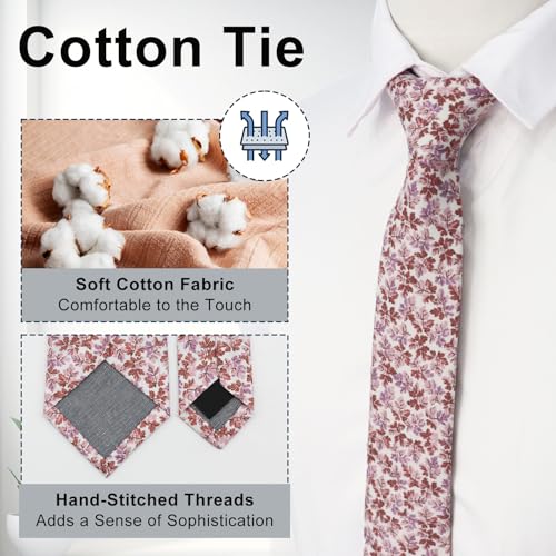 Image of Luckyvestir Mens Ties, Sage /Dusty Blue /Pink Floral Ties for Men, 2.76 inch Cotton Flower Necktie for Wedding /Groomsmen /Party
