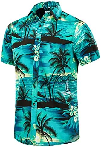 EUOW Men's Hawaiian Shirt Short Sleeves Printed Button Down Summer Beach Dress Shirts(Multicolored BL3,M)