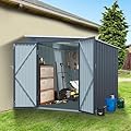 Fammyloft 6x8FT Outdoor Storage Shed with Lockable Double Doors, Metal Lean to Garden Shed with Free PC Light Board for Tools, Small Outside Storage Shed Waterproof for Backyard, Garden, Patio