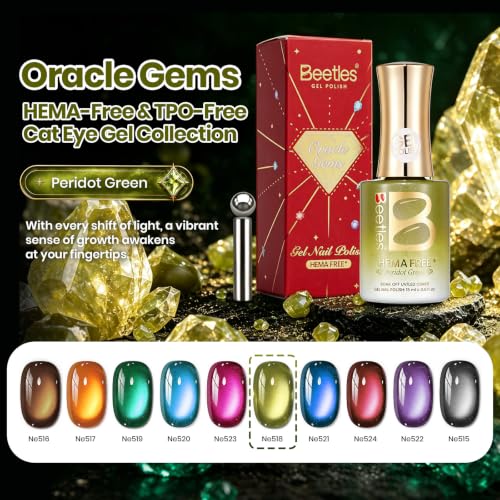 Image of Beetles Peridot Green Cat Eye Gel Nail Polish, 15ML HEMA-Free Magnetic